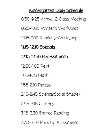 Kindergarten Schedule  