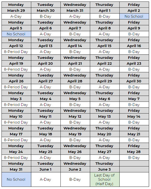 Mar 29-Last Day A/B Schedule 